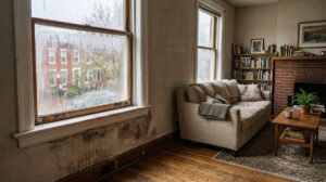 Spring Humidity and Mold Risk in DC, MD, and VA | DMV Mold | condensation on DC rowhouse window in spring